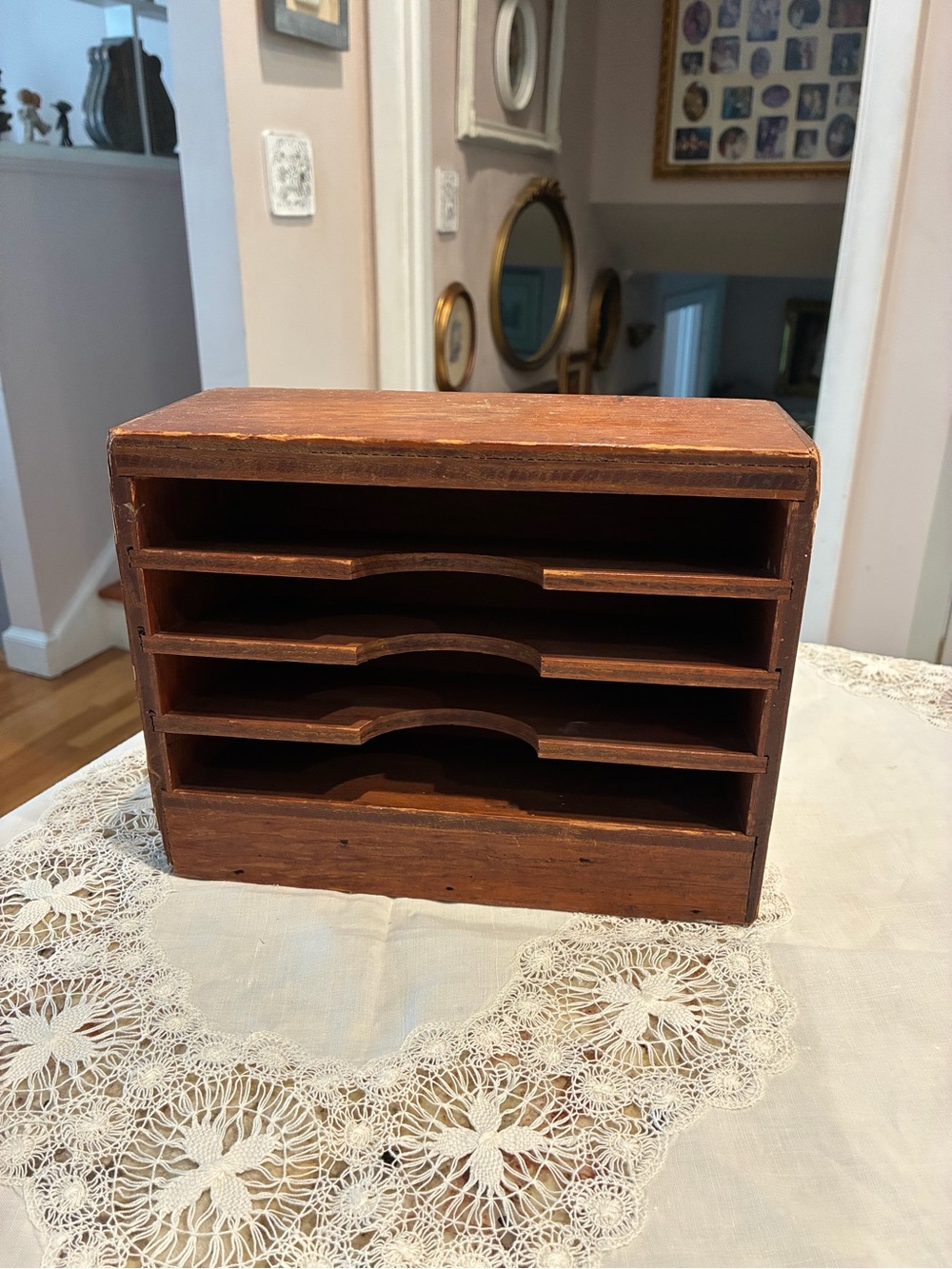 Antique Wooden Desktop Mail Sorter/ stationary box - Brown Desk Organizer